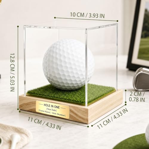 Custom Golf Ball Display Case with Engraved Nameplate & Putting Green Base