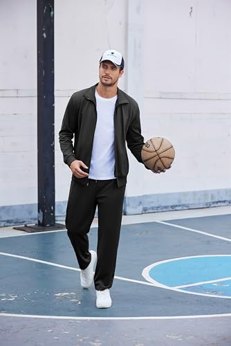 Men's Casual Tracksuit Set - Full Zip Jogging Suit, Large, Black