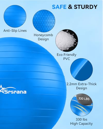 Blue Exercise Ball 23-26in Anti-Burst Yoga & Pilates Stability Ball for Core & Pregnancy