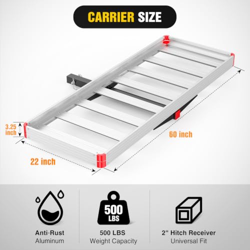 Nilight 60" x 22" x 3.25" Aluminum Hitch Cargo Carrier with Ratchet Straps, 500 lbs Capacity