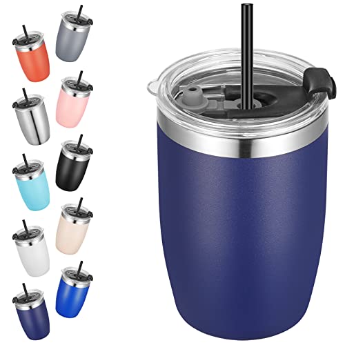 Navy Blue 12 oz Stainless Steel Travel Tumbler with Lid & Straw - Reusable Double Wall Insulated Kids Mug