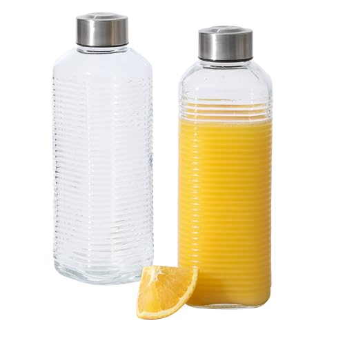 Aspen Heights 33oz Glass Bottle Set - Reusable Leakproof Water & Juice Bottles with Stainless Steel Lids