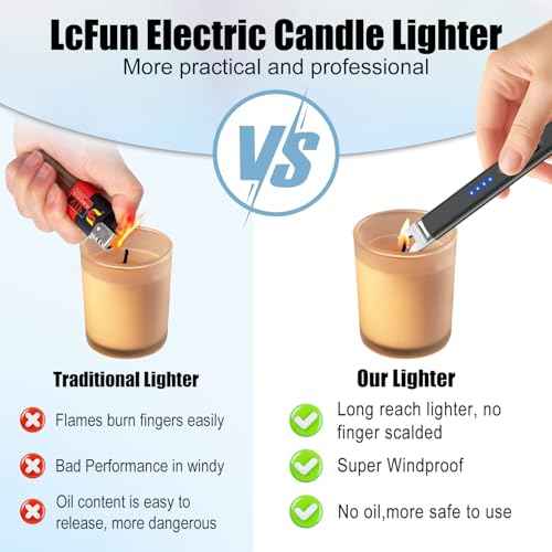 LcFun 3 Pack Candle Lighter Electric USB Rechargeable Plasma Arc Lighter with Safety Lock, Windproof Flameless Long Lighters for Candle, Grill, BBQ, Camping, Gas Stoves (Black, Pink, Gold)