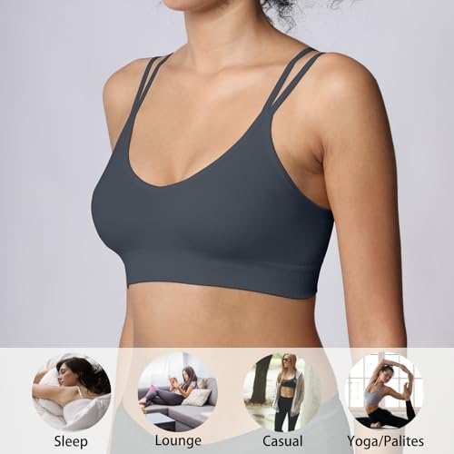 Unpadded Seamless Support Sports Bras for Women - Black, Charcoal, White, X-Large