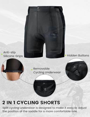 Nepest Men's Mountain Bike Shorts - Large, Black, 3D Padded, Quick Dry with Zip Pockets