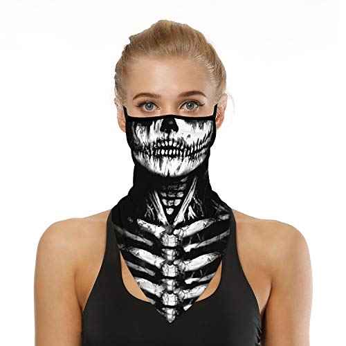 YAYOUREL Halloween Mask Scary Halloween Skeleton Bandana Neck Gaiter Face Mask Covering Ear Loop Hole Triangle Bandanas for Men Women Summer UV Face Scarf Mask Cover for Fishing