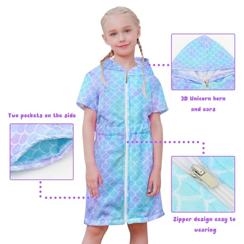 Sylfairy Cover Up for Girls Terry Swim Cover Ups Hooded Terry Kids Cover Up Bathing Suit Beach Dress 4-9Years