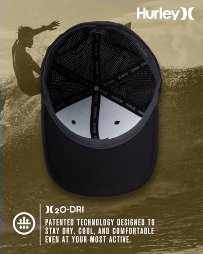 Hurley Mens Baseball Cap H2O-Dri Stretch Fitted Hat with Curved Bill Large-X-Large Black