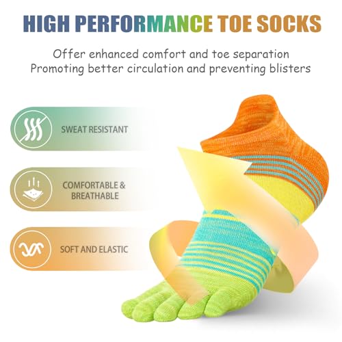Toe Socks for Men Women 3 Pairs Ankle Running Socks Breathable Five Finger Socks Medium OR6003-3colors