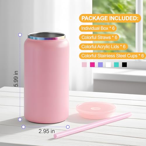 Matte Color Stainless Steel Cups with Lids and Straws - 16 oz, Set of 6