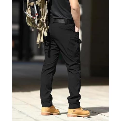 Men's Tactical Pants Stretch Waterproof Fabric Durable Cargo Pants for Hiking Casual Work Multi Pockets (No Belt)