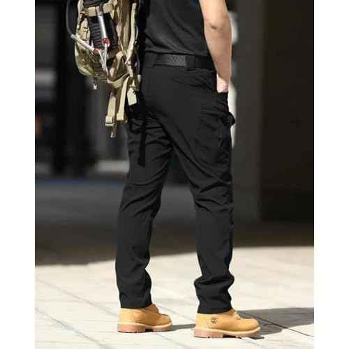 Men's Cargo Tactical Pants Work Hiking Trousers Waterproof Lightweight Elastic Waist for Travel with Pockets(No Belt)