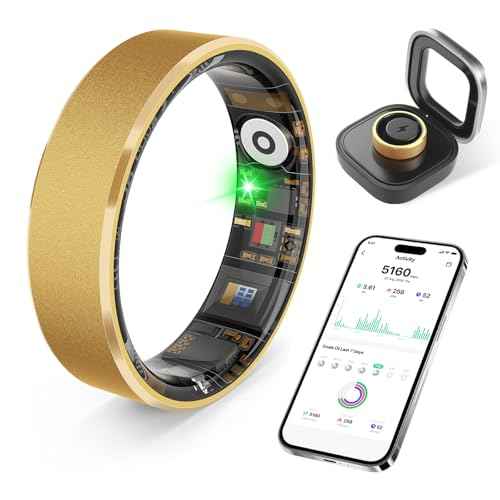 Smart Health Ring, Featuring Heart Rate, Stress and Sleep Monitoring Functions, Compatible with iPhone and Android, Waterproof Fitness Tracker for Women & Men, No Subscription Fee. (Gold, 8)