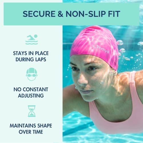 Limmys Silicone Swim Cap for Adults - One Size Black Non-Slip Fit