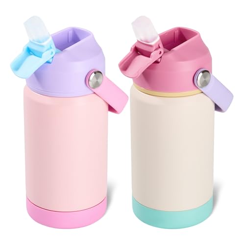 Kids Insulated Stainless Steel Water Bottle Set - 12oz Leak-Proof Toddler Cups with Straws, BPA Free, 2 Pack for School & Travel