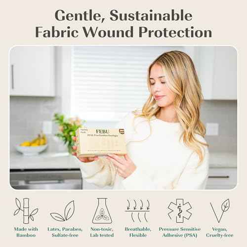 FEBU Bamboo Fabric Bandages | PFAS Free Flexible Fabric Bandages | Latex Free Bandage | Natural Hypoallergenic Bandage for Scrapes, Cuts & First Aid | 1in x 3in | 100 Count Pack