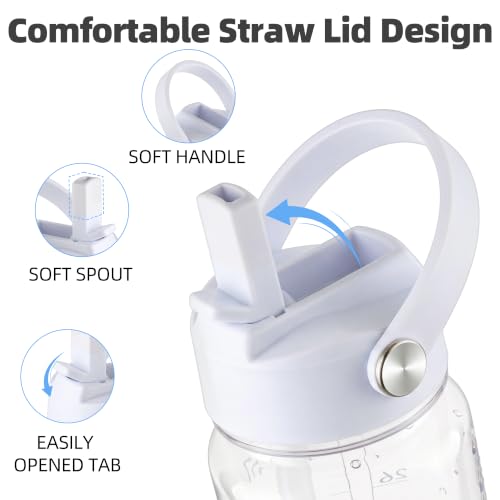 Fanhaw 32 oz Clear Plastic Water Bottle with Straw Lid and White Accent - Leak-Proof, BPA-Free