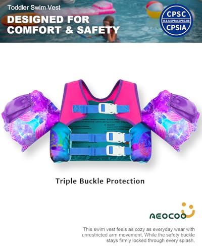Toddler Swim Vest with Adjustable Fit - Mermaid / L, 30-66 lbs, 2-7 Years