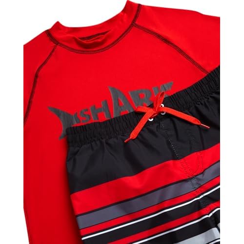 Big Chill Boys Rash Guard Set - 2 Piece UPF 50+ Quick Dry Sun Protection Swim Shirt and Swimming Trunks (Sizes: 4-14)