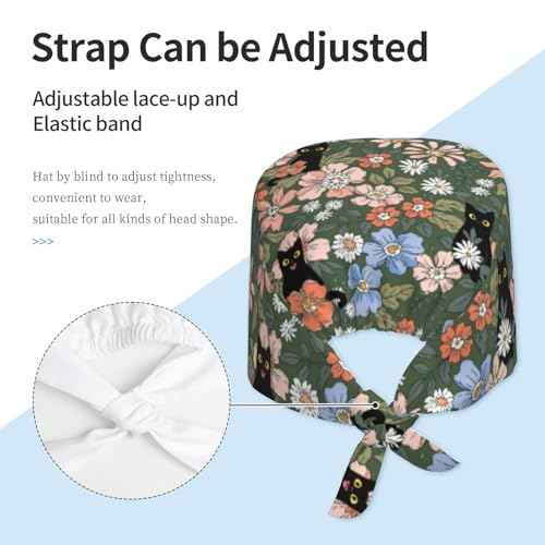 Working Cap, Scrub Cap with Sweatband, Adjustable Tie Back Hat Breathable Headgear for Women/Men