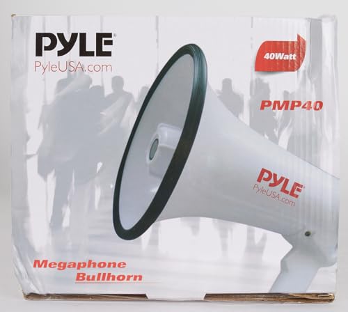 Pyle 40 Watt Professional Megaphone Clear Sound & Ergonomic Grip - Multi-Function with Talk, Siren, Volume Control - Detachable Handheld Mic - Indoor & Outdoor Sports, Emergency Response