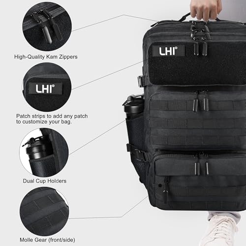 Military Tactical Backpack 50L with Shoe Compartment Black - 3 Day Assault Pack