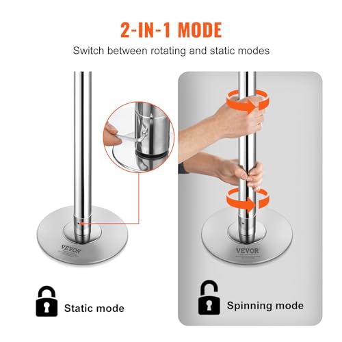 VEVOR Professional Dancing Pole, Spinning Static Dancing Pole Kit, Portable Removable Pole, 45mm Heavy-Duty Stainless Steel Pole, Height Adjustable Fitness Pole, for Exercise Home Club Gym, Silver