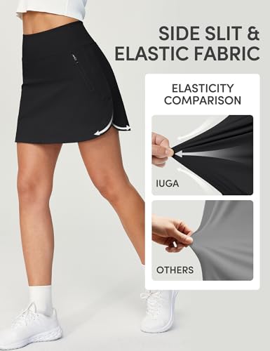 Large Black High Waist Golf Skirt with 5 Pockets for Women - Athletic Tennis Skort for Workout & Casual