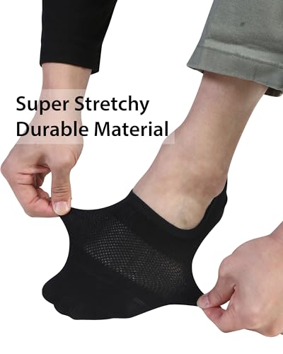 Large Black No Show Socks 6 Pack - Seamless Wide Toe Box Footies for Men & Women