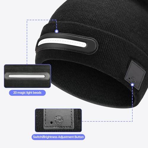 Beanie Hat with LED Light Strip, Rechargeable Winter Warm Cap with Multiple Light Modes Headlamp, Windproof Warm Knit hat for Men Women, Ideal for Outdoor Activities
