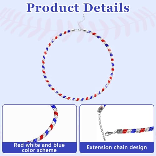 Red White and Blue Baseball Necklace Sparkly Rhinestone Baseball Game Day Chain Accessories for Men Women Baseball Team Players Lovers Gift