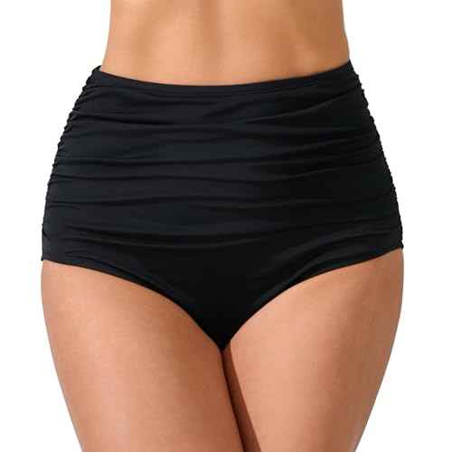 Women¡¯s High Waisted Full Ruched Bikini Swim Bottoms Tummy Control Full Coverage Swimsuit Bottoms