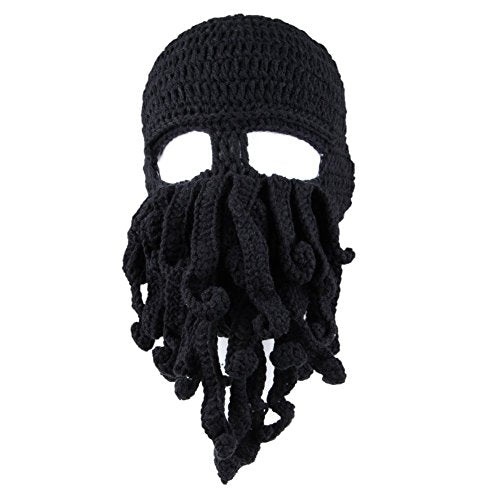 Men's Beanie Hat - Barbarian Vagabond Foldaway Headwear with Beard Cover - Black, One Size
