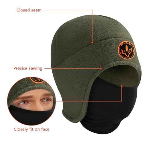 BASSDASH Soft Fleece 2-in-1 Hat with Ski Mask Ear Flap Ice Fishing Hunting Beanie for Men Women Cold Weather Winter
