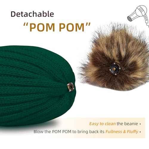 ZOORON Womens Winter Knitted Beanie Hat with Faux Fur Pom Beanie Warm Knit Skull Cap Beanie for Women