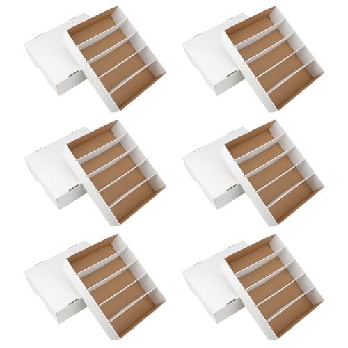 6 Pack Card Storage Box Set - Holds 3700 Trading Cards or 900 Sleeves - White Sports Organizer