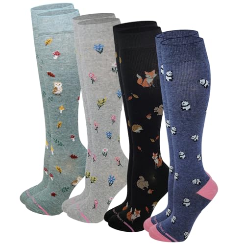 Dr. Motion Compression Knee High Socks for Women - 4 Pairs Assorted 9-11