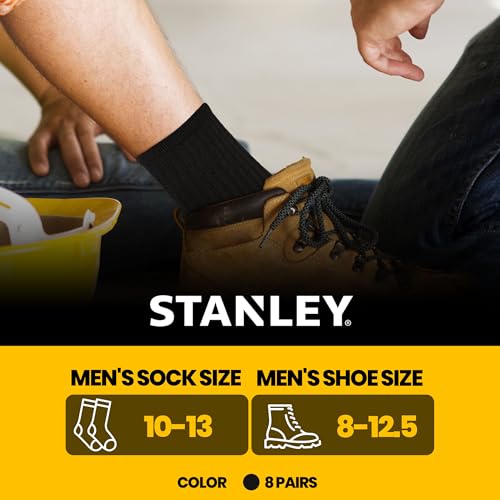 Men's Work Socks 8 Pack Cushioned Crew Boot Socks Black - Heavy Duty