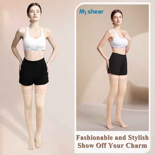 20-30 mmHg Compression Stockings for Women and Men, Medical Graduated Compression Hoses, Open Toe Thigh High Compression Socks, Long Toeless Support Stockings for Varicose Veins, Edema, DVT