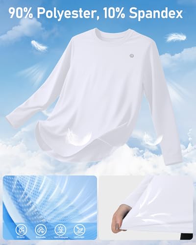 Runhit Women's Sun Shirt Long Sleeve UPF 50+ Rash Guard - Medium White - Lightweight Sun Protection Top for Hiking & Workout