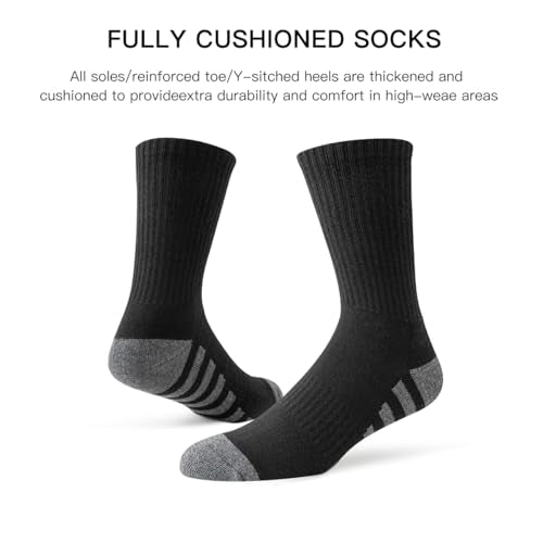 JOYNÉE Men's Crew Work Cushion Socks - Long Athletic Breathable Socks Black Large