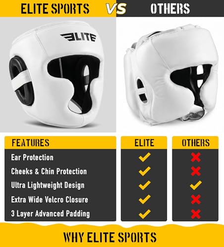 Elite Sports Boxing Headgear Men White Adjustable Sparring MMA Kickboxing Muay Thai Helmet