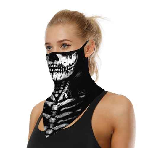 YAYOUREL Halloween Mask Scary Halloween Skeleton Bandana Neck Gaiter Face Mask Covering Ear Loop Hole Triangle Bandanas for Men Women Summer UV Face Scarf Mask Cover for Fishing