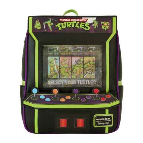 Loungefly Teenage Mutant Ninja Turtles 40th Anniversary Vintage Arcade Mini Backpack, Black/Charcoal, Taglia unica