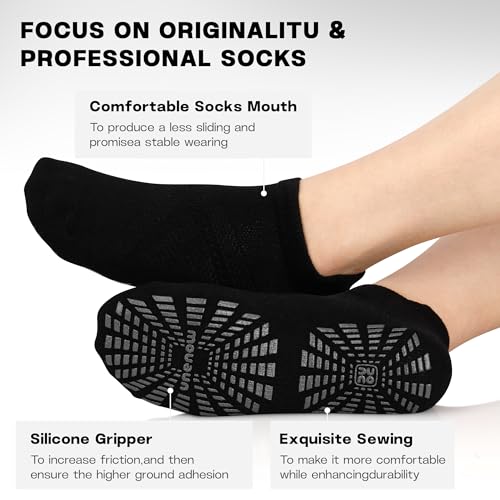 Unenow Women Non-Slip Pilates Socks with Grips 5 Pairs - One Size, Black Grey White