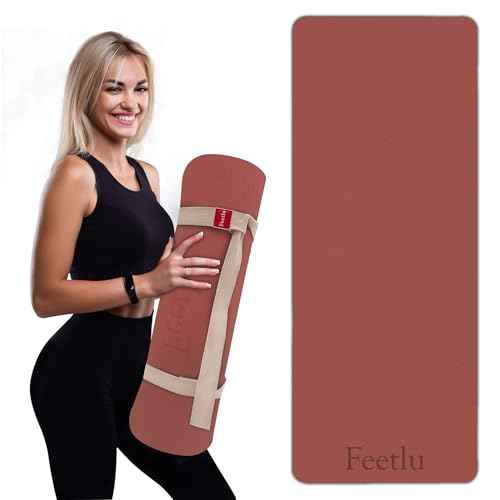 Extra Thick 12mm Exercise Mat ? Non-Slip, Joint-Friendly & Cushioned Fitness Mat for Yoga, Pilates & Floor Workouts ? Durable, Supportive & Includes Feetlu Classic Strap