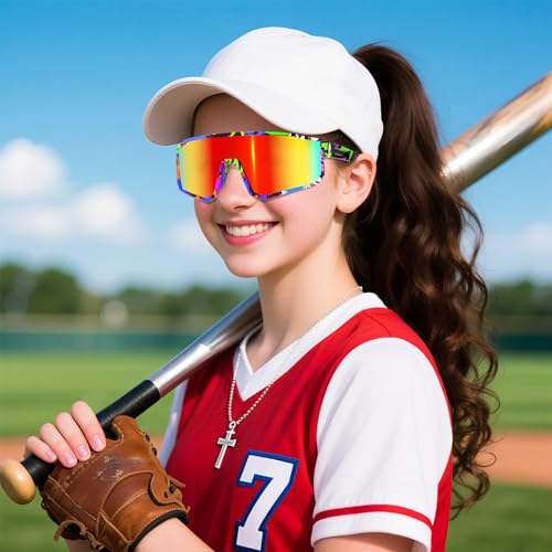 Kids Polarized Sports Sunglasses UV400 Protection for Boys Girls - Graffiti Blue Pink
