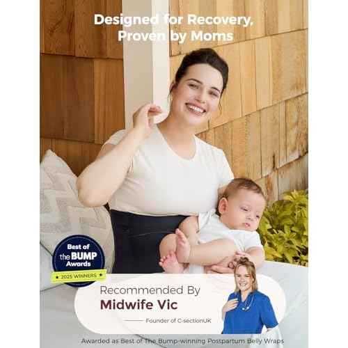 Momcozy Ergowrap Postpartum Belly Band, 3D Abdomen Lifting & Ergonomic Back Support Abdominal Binder, Seamless & Invisible Wrap Shapewear for Postpartum C-Section Recovery, Daily Wear, Exercise