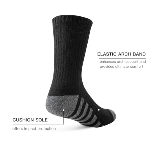 JOYNÉE Men's Crew Work Cushion Socks - Long Athletic Breathable Socks Black Large