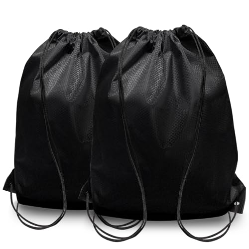 Black Drawstring Gym Backpack 2-Pack Large Sports Cinch Bag for Men Women